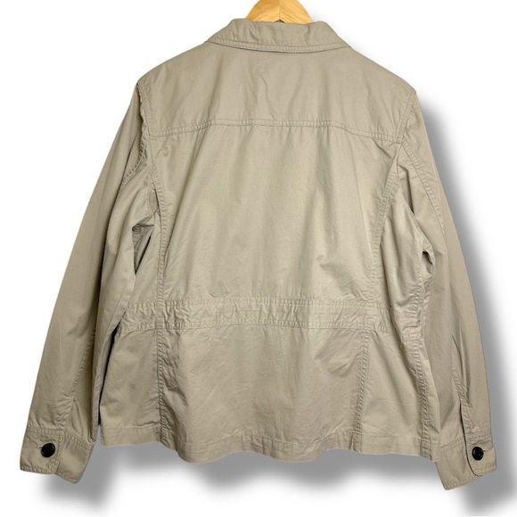 L.L. Bean Tan Utility Jacket Buttoned Cinched Waist Relaxed Fit Cotton Sz 16 - Picture 2 of 16